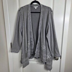 Coldwater Creek Gray Embroidered Cascade Top